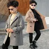 Coat Boy Woolen Autumn Winter Jacket Fashion Turn Collar Solid DoubleBreasted Children's Outerwear Trench High Quality 230311