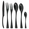 Servis uppsättningar 6st Black Cutery Set Mirror 18/10 rostfritt stål Western Knife Fork Dessert Spoon Tabelleris Köksilver