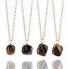 New Shiny Irregular Nature Purple Crystal Pendant Necklace White Clear Nature Amethyst Flash Tiger Eye Stone Bluestone Yoga Gestone Jewelry for Women Wholesale