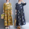 Casual Dresses Spring Dress Loose Women kläder 2023 Ankomst Bomull Linne Print Floral Autumn Holiday Travel Long