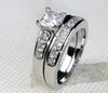 Wedding Rings US SZ 5-11 Lady Engagement Ring Set Princess Cut 2ct Zirkon 10KT Wit goud gevulde damesband sieraden