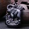 Hänge halsband elefant naturlig svart obsidian jade halsband kinesisk hand-snidad fin charm smycken amulett tillbehör för män kvinnor
