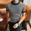 MEN S T TRTTS MENT SUMMER SUMMER SLIM TSHIRT TSHIRT Houndstooth O NECK SHORT SLEEVE TOP TEES Streetwear Social Club Disual Tee Shirt 230311