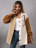 Chaquetas de mujer, chaqueta informal holgada para mujer, camisa de pana, retales de un solo pecho, manga larga, Top colorblock para mujer