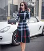 Women Casual Dresses New A- line Large Hem Plaid Printed Long-Sleeved Dress Designer Slim T-Shirt Tops