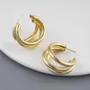 Hoop Earrings Dvacaman Minimalist Gold Color Plated With Genuine For Women Three-layer Thick Round C-Shaped Bijoux