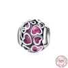 Srebro 925 Fit Pandora Original charms DIY Wisiorek kobiety Bransoletki koraliki Metalowe Różowe Serce Charm Koraliki