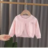 Cardigan Girls dunne lange mouwen jas ruche baby meisje gebreide zonbeveiliging kleding zomer luchtconditioning shirt 230311