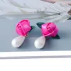 Pendientes colgantes de hilo de seda, colgante de flor para mujer, perla de imitación a la moda para mujer, regalos de amistad de tendencia 2023