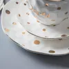 Set di stoviglie 1 pezzo piatto da portata dal design dorato, ciotola di riso, piatto da colazione decorativo in ceramica a pois, zuppa