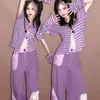 Sweats à capuche pour femmes Sweatshirts 2023 Violet Punk Rayé Été Mince Manches Courtes Y2k Esthétique Zip Up Gothique Harajuku Sweat Femme 90s 230311