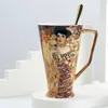 Kaffe mugg gustav klimt ben porslin tekoppar med sked klimt mugg stor kapacitet keramisk dricker hem dekoration tillbehör