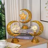 Dekorativa föremål Figurer Gold Ramadan Moon LED -lampdekoration för Home Metal Ramadan Kareem Lätt dekoration Eid Mubarak Muslim Eid Al Adha Gift 230311