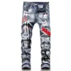 AM designer mens skinny jeans Long hippop Sticker letter Embroidery Slim Denim Straight streetwear Skinny pants wholesale U9DS