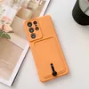 TPU Wallet Card Slot Candy Color Cases Slide Shockproof Camera Lens Protection Cover voor Samsung S21 Fe S22 Plus S23 Ultra A13 A23 A33 A53 A12 A22 A32 A52 A72 A51 A71 A71 A21S