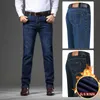 Herren Jeans Fleece Herbst/Winter Gerades Bein Klassisch Stretch Mode Overalls Hosen Business Marke Männer