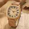 Armbanduhren 6Typ Natur Holz Uhren Männer Frauen Echtes Leder Armbanduhr Handgefertigte Bambus Quarzuhr Unisex Herren Geschenk Relogio