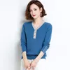 Kvinnors tröjor 2023 Autumn and Winter Wool Color-Blocking Knit Sweater Pullover Bottoming Shirt V-Neck H00208 XL