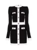 Casual Dresses Sticke French Vintage Women's 2023 Autumn Lady Black and White Patchwork Buttons Slim BodyCon Mini