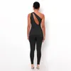 Kvinnors jumpsuits rompers One Shoulder Sexy Cut Out Rompers Womens Jumpsuit Streetwear Solid Backless Active Wear Skinny Slim Jumpsuits Summer 230311