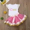 Clothing Sets Toddle Girl 1st First Birthday Outfit Romper Tutu Skirt Cake Smash Set Sweet Lace Sleeve Knotbow Voile DressesClothing