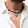 Pendanthalsband Surfer Mens Choker Necklace - Coconut Shell and Turquoise Boho For Men Chunky African Tribal Woode Elle22