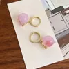 Hoop Earrings VSnow Korean Fashion Pink Peach Resin Earings For Women Exquisite Fruit Leaf Shining Rhinestones Jewellery