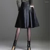 Skirts PU Leather Midi Skirt Women Work Wear Office Autumn Winter 2023 Suit High Waist Female Plus Large Size 4XL