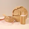 Tasses Vaisselle Ustensiles Vaisselle Bébé Bol Bol Assiette Gobelet Bavoirs Cuillère Fourchette Bambou En Bois Vaisselle Enfants Ensembles Sans BPA Antidérapant 230311