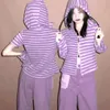 Sweats à capuche pour femmes Sweatshirts 2023 Violet Punk Rayé Été Mince Manches Courtes Y2k Esthétique Zip Up Gothique Harajuku Sweat Femme 90s 230311