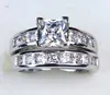 Bröllopsringar oss SZ 5-11 Lady Engagement Ring Set Princess Cut 2CT Zircon 10kt White Gold Filled Women's Band Jewelry