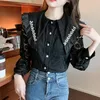 Bluzki damskie koszule sprężyna pusta koszulka koronkowa Kobiety Blusas Mejr de Moda 2023 Office Lady Flower Bluzka Diamond Lapel Long Sleeve Fe