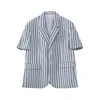 Men's Suits & Blazers Men Clothing Koean Streetwear Casual Stripe Suit For Male 2023 Summer Loose Simple Short Sleeve Shoulder Pads BlazersM