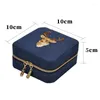 Jewelry Pouches 2x Linen Box Multifunction Necklace Ring Earings Bracelet Storage Organizer Girl Gift Purple & Blue