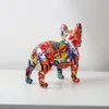 Decorative Objects Figurines Creativity Modern Colorful French Bulldog Statue Wholesale Graffiti Office Ornaments Printing Resin Dog Home Decor Crafts 230311