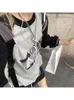 Sweats à capuche pour femmes Sweatshirts HOUZHOU Grunge Y2K T-shirt gris à manches longues Harajuku Vintage 90s T-shirts graphiques Femme Kpop Streetwear 230311