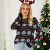 Suéteres femininos suéter de natal suéter feminino manga longa pullover feio casual solto floco de neve engraçado