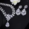 Necklace Earrings Set BeaQueen High Quality Cubic Zirconia Stone Wedding Jewellery Water Drop Bridal Sets For Women JS125