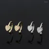 Backs Earrings 2023 Gold Copper Heart White Cubic Zirconia Clip Fashion Jewelry Wedding Party Gift Women's