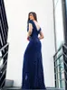 فساتين الحفلات 2023 Sequin Vestidos de Nocheless Mermaid Royal Blue Maxi Stretchy Deep V الرقبة الرسمية الرموز المسائية الأنيقة