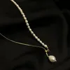 Afshor Waterproof ze stali nierdzewnej Naturalna perła Pearl Y Naszyjnik Nowy luksusowy kołnierz łańcucha 18 K Stated Metal Gold Jewelry Korean Women