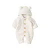 Rompers Autumn Baby Girls Sticked Hooded Clothing Cotton Spädbarn barn 3D Ear Romper Långärmad bodysuits Sunsuits Outfits 024m 230311