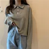 Women's T Shirts Shirt Women Loose Gray Long Sleeve T-Shirt Women's Autumn 2023 Design Top Clothes