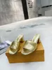 2023 Designer Mode Tofflor REVIVAL MULE Höga klackskor Dam Slides Sandaler Guld Silver WATERFRONT Sommar Flip Flops Sneakers