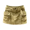 Skirts 2023 Fashion Top-quality Solid Color Belt Design Skirt Women's High Waist Metal Buckle Work Short Female