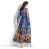 Abbigliamento etnico Abito marocchino Abaya Dubai 2023 Maxi abiti da festa con stampa floreale blu Abiti musulmani Moda donna Jalabiya Abito islamico Eid