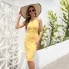 Party Dresses Summer Dress Women Button Up 2023 Backless Halter Bodycon Sexig Club Mini Birthday Beach Yellow frockparty