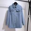 Women's Blouses Shirts 150Kg Plus Size Women's Spring Autumn Loose Long Sleeve Denim Shirt Bust 150cm 5XL 6XL 7XL 8XL 9XL Lapel Long Sleeve Blus Shirt 230311