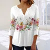 Women's Blouses Women Spring Blouse Flower Print V Neck Half Single-breasted Slim Match Pants Tight Waist Hem Lady Summer Shirt Garment