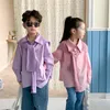 Kids Shirts Spring Autumn Girls Blouse Baby Shirt Children Clothes Fashion With Scarf Rib Knit Shawl Solid 27Y 230311